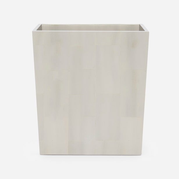 A faux horn white wastebasket, shown against a plain white background.