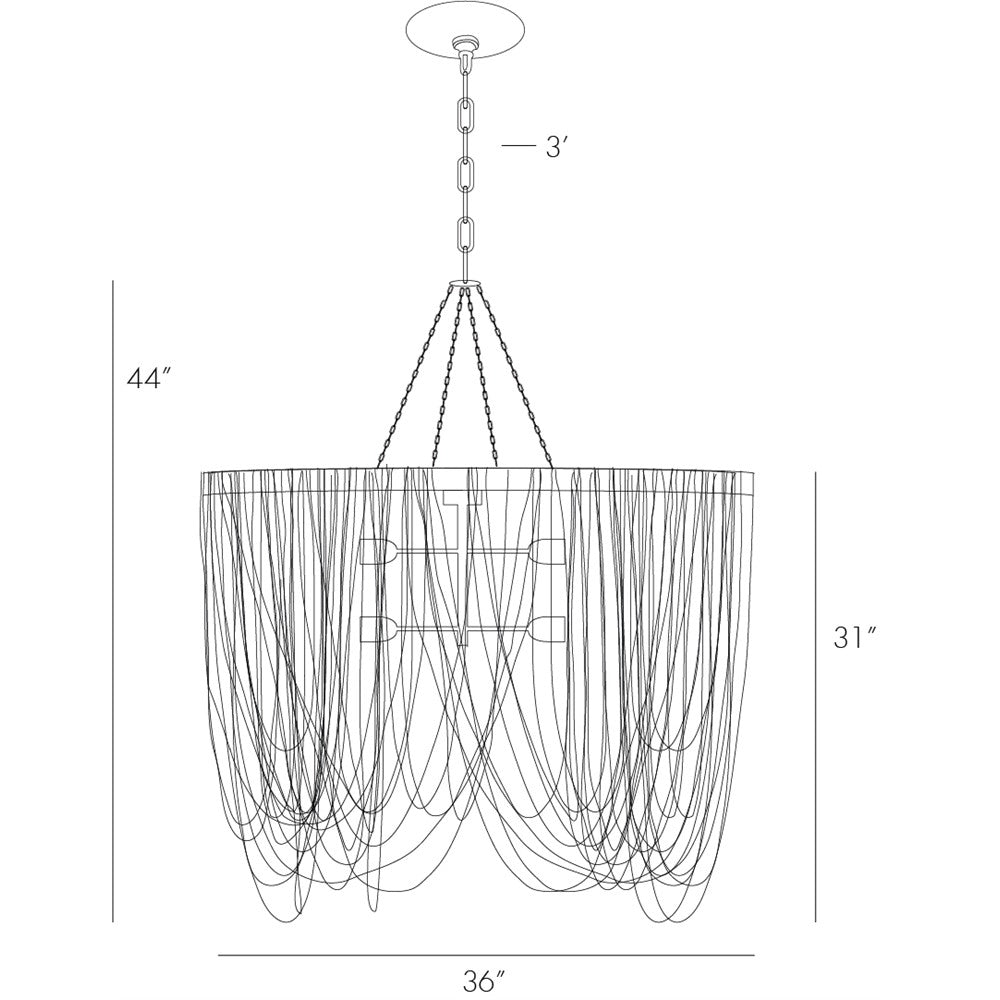 Technical drawing of a chandelier with dimensions