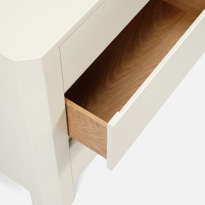 Wooden drawer open on a white background