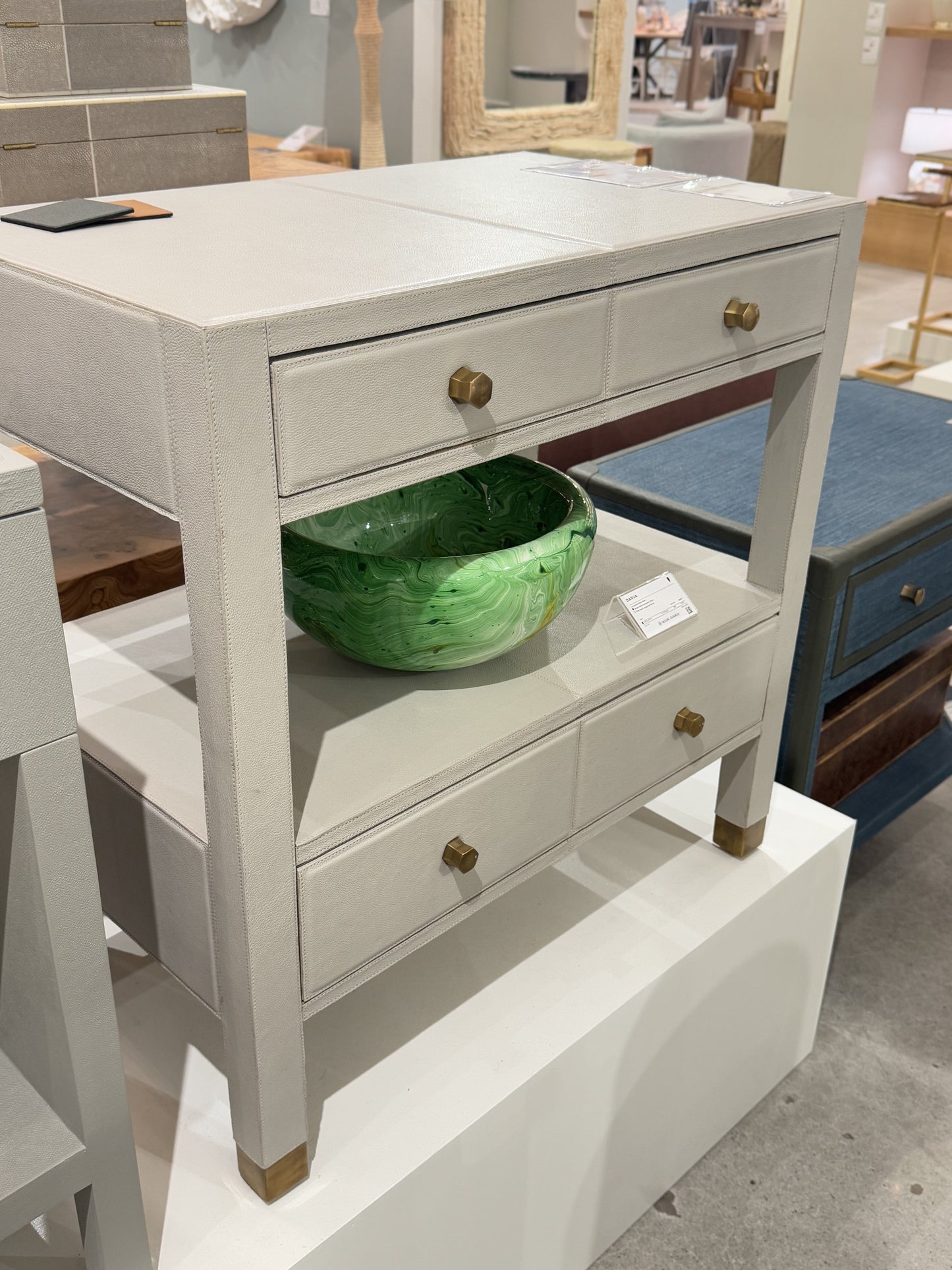 Conner Double Nightstand Light Gray Leather