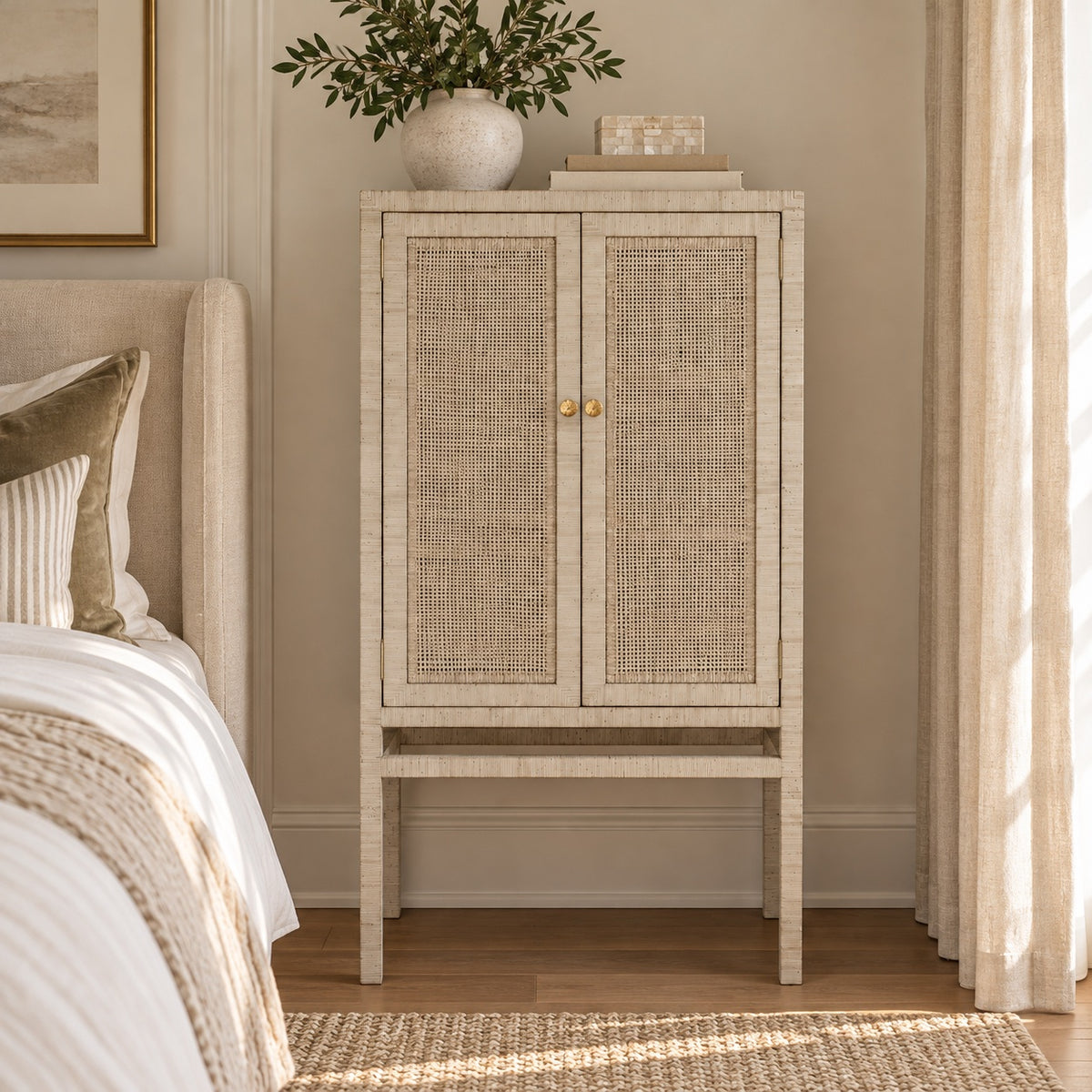 Isla Standing Cabinet French Gray Peeled Rattan