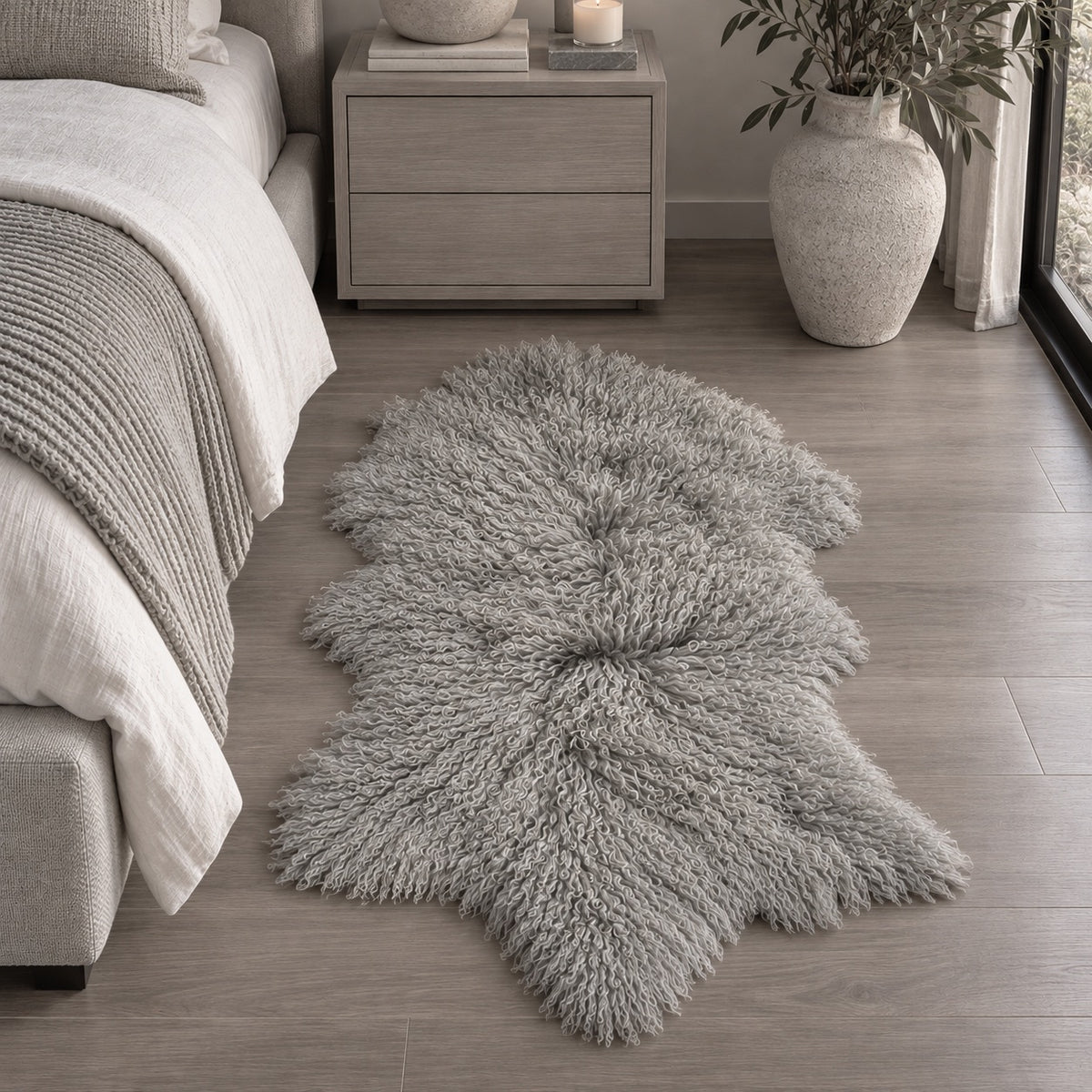Tibetan Hide Throw Rug Light Gray