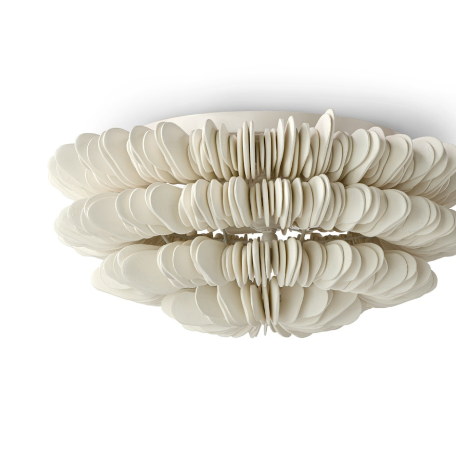 Decorative ceiling light fixture with a floral design on a white background