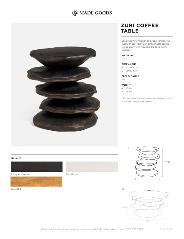 Zuri Coffee Table Flat White Resin - multiple options