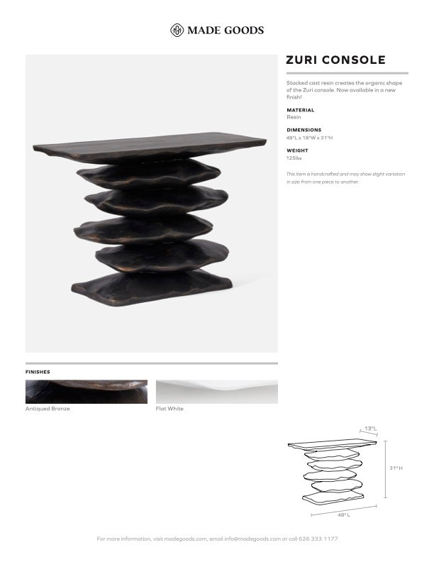 Zuri Console Antique Bronze - multiple options