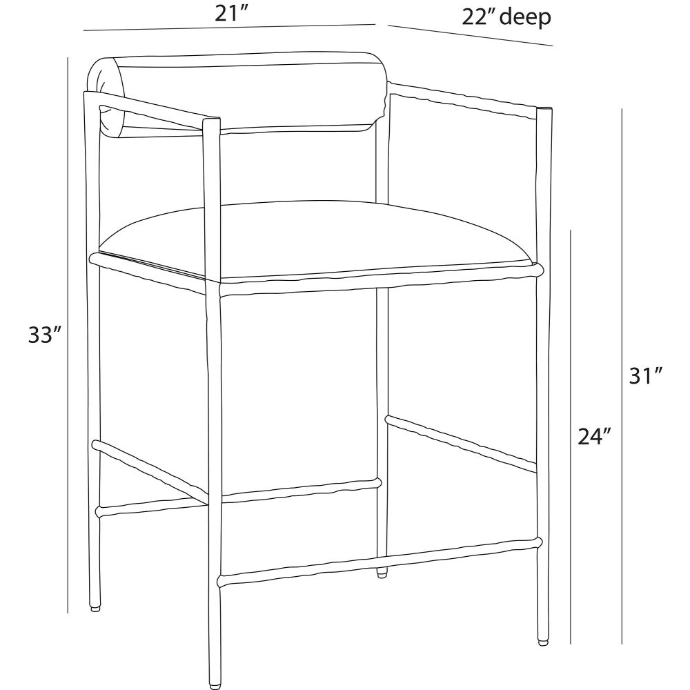 Line drawing of a chair with dimensions labeled