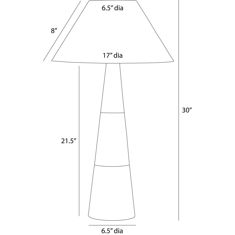 Line drawing of a lamp with dimensions labeled
