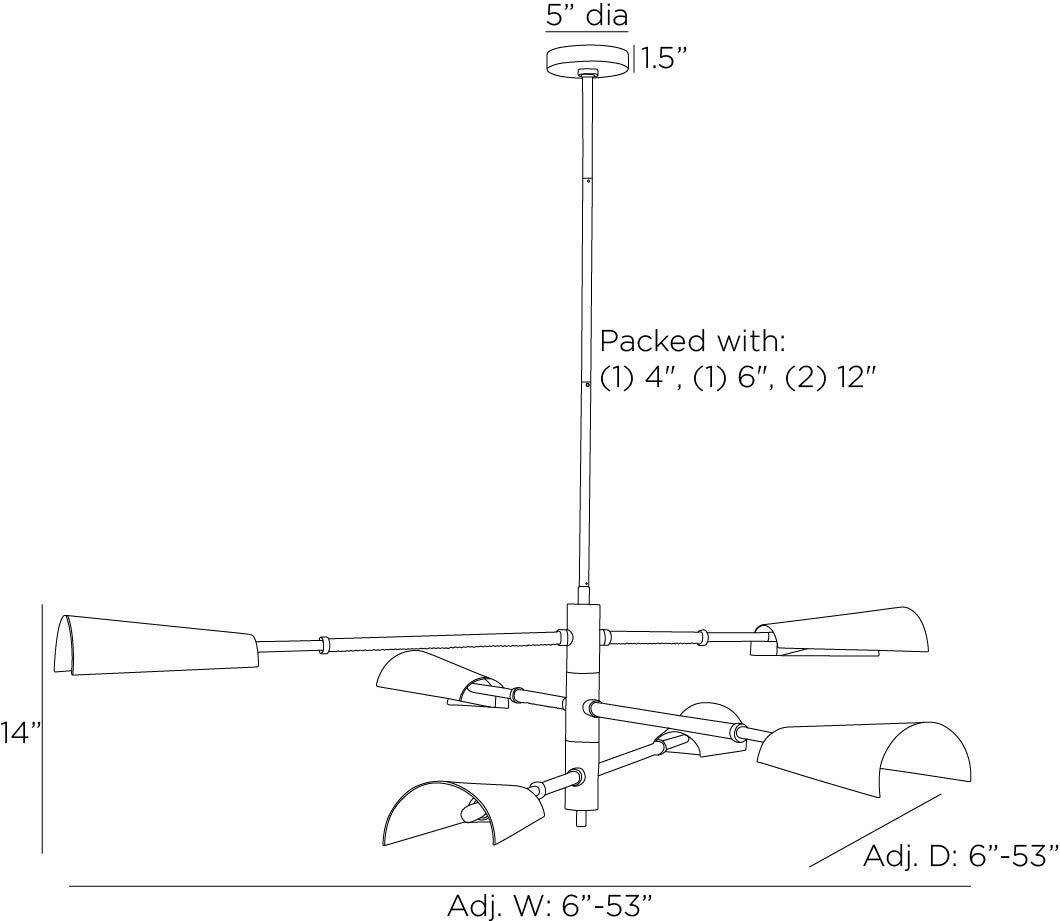 arteriors estevan chandelier diagram