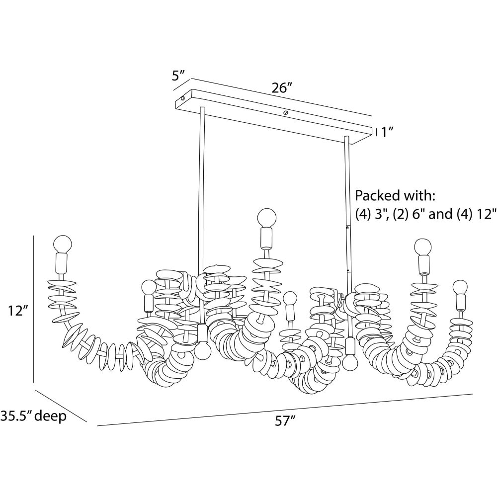 arteriors kamala linear chandelier diagram