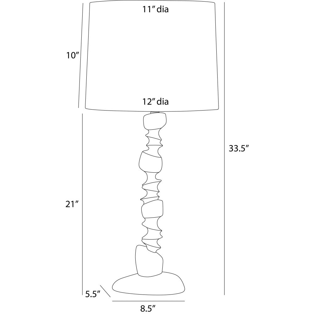 Line drawing of a lamp with dimensions labeled