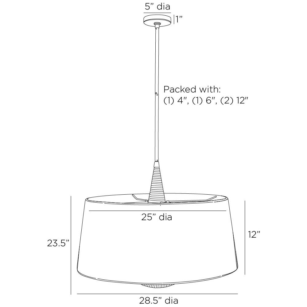 Diagram of a pendant light with dimensions labeled