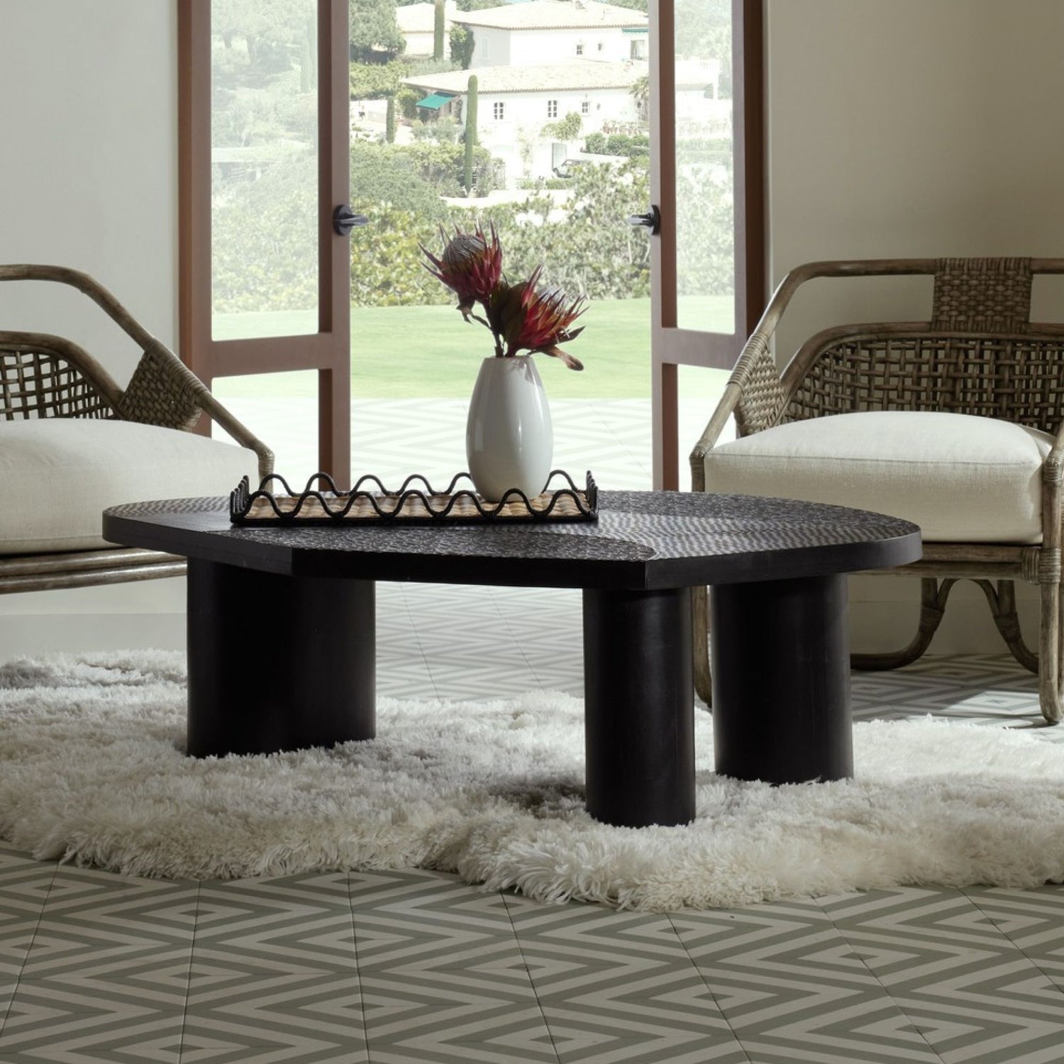 arteriors tribal coffee table styled