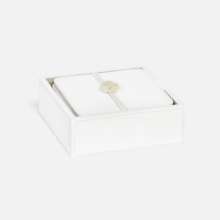 a square coaster set in white leather