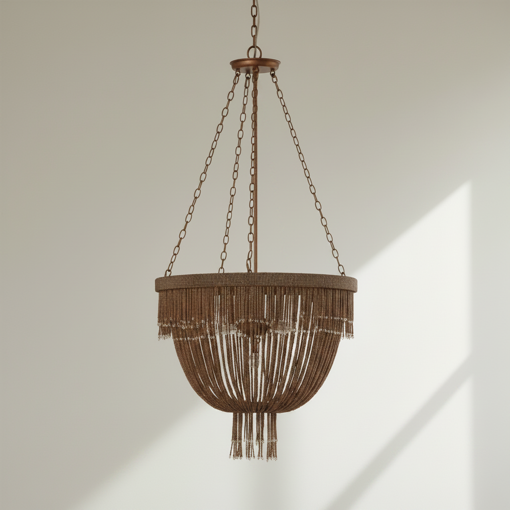 Chandelier Bronze Coco Beads and Gold Metal on a white background