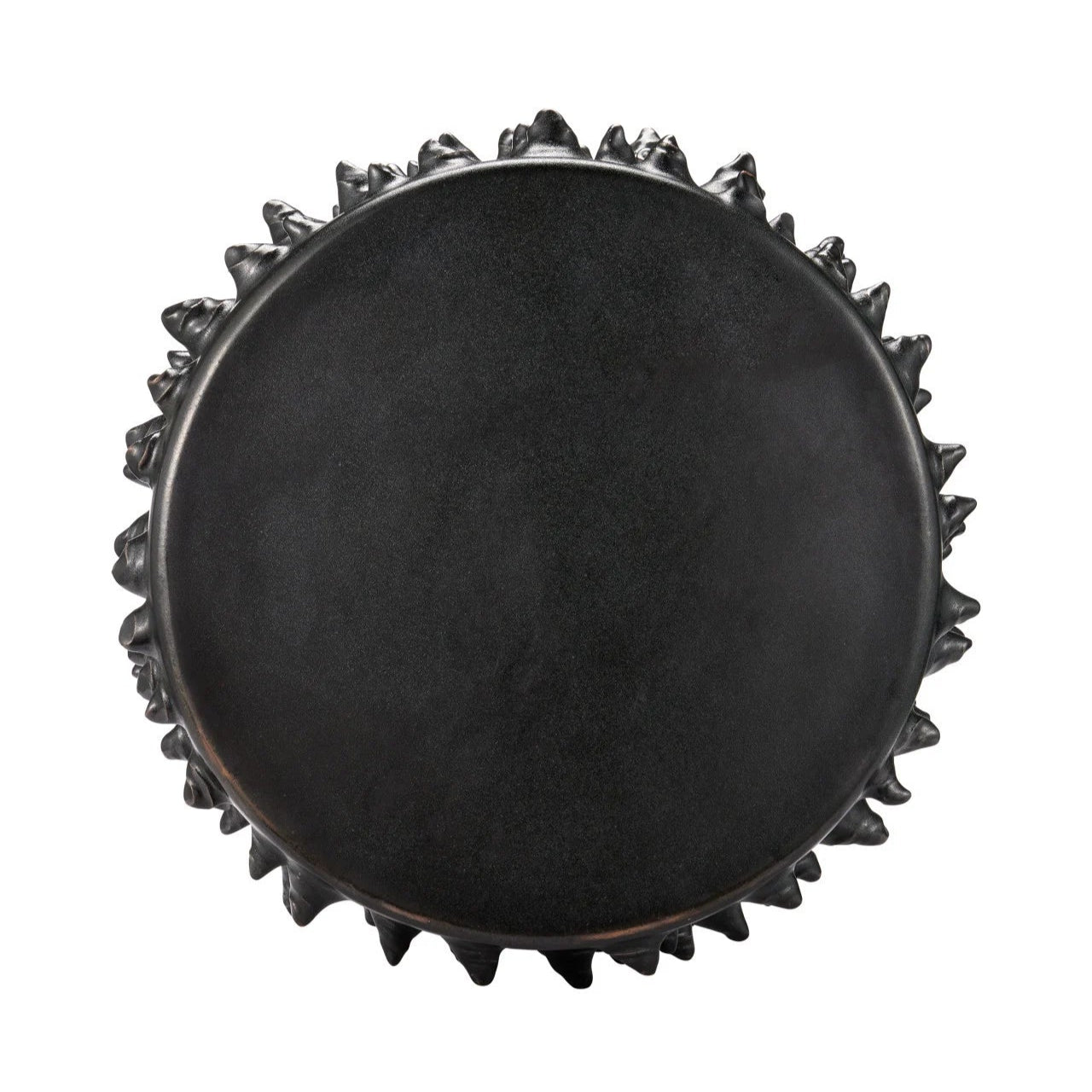 Round black tray with decorative edge on a white background