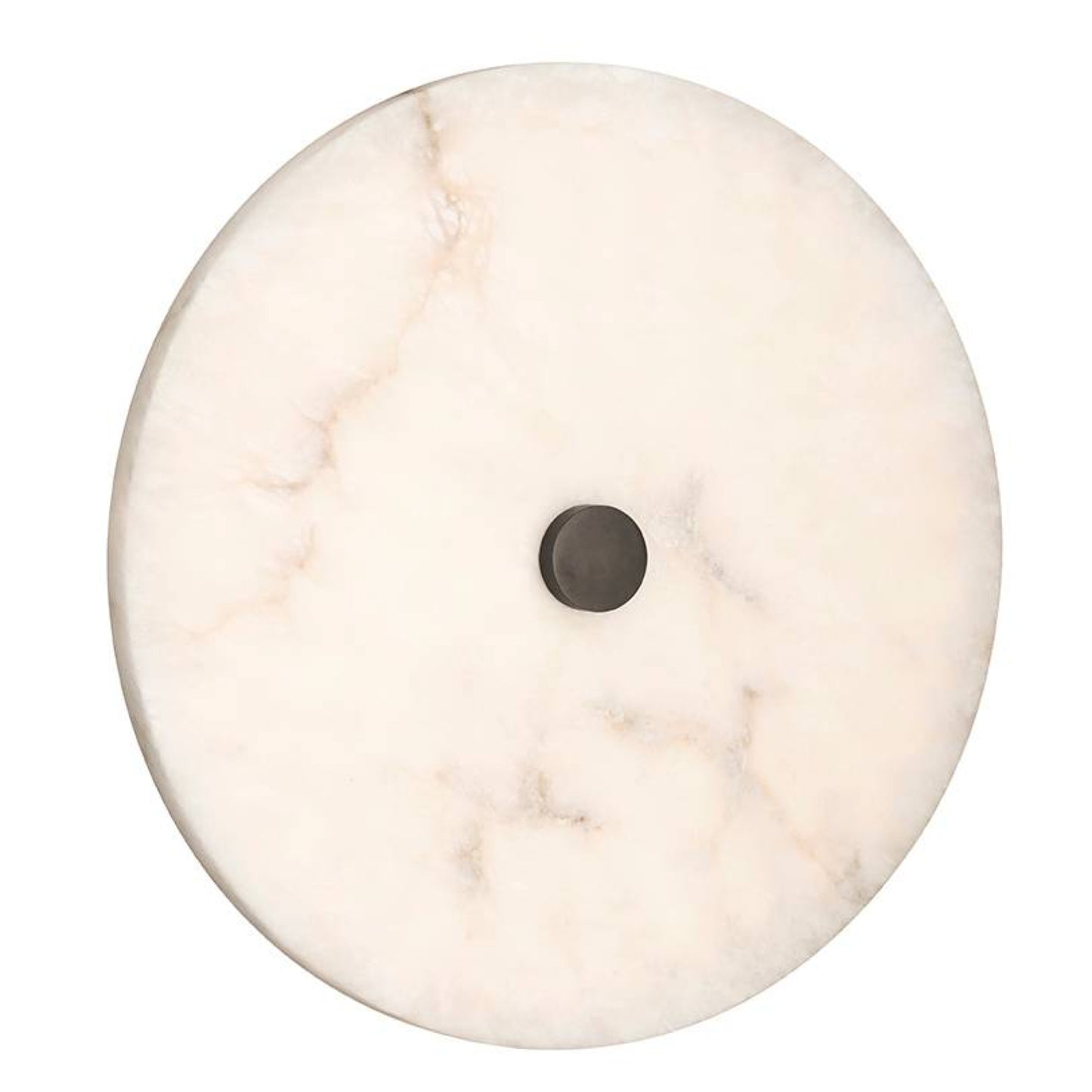 Round marble object with a central dark brown circle on a white background