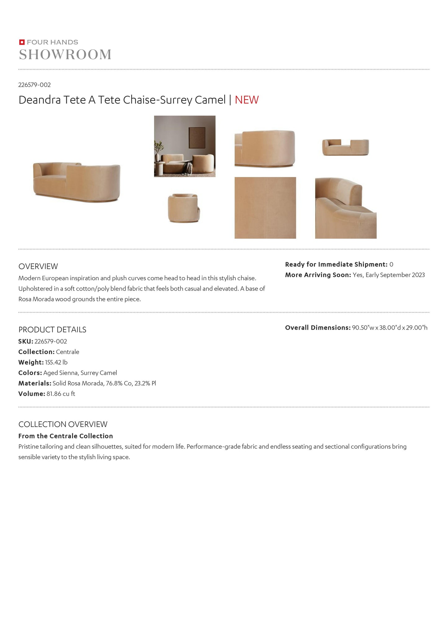 Deandra Tete a Tete Chaise Surrey Camel