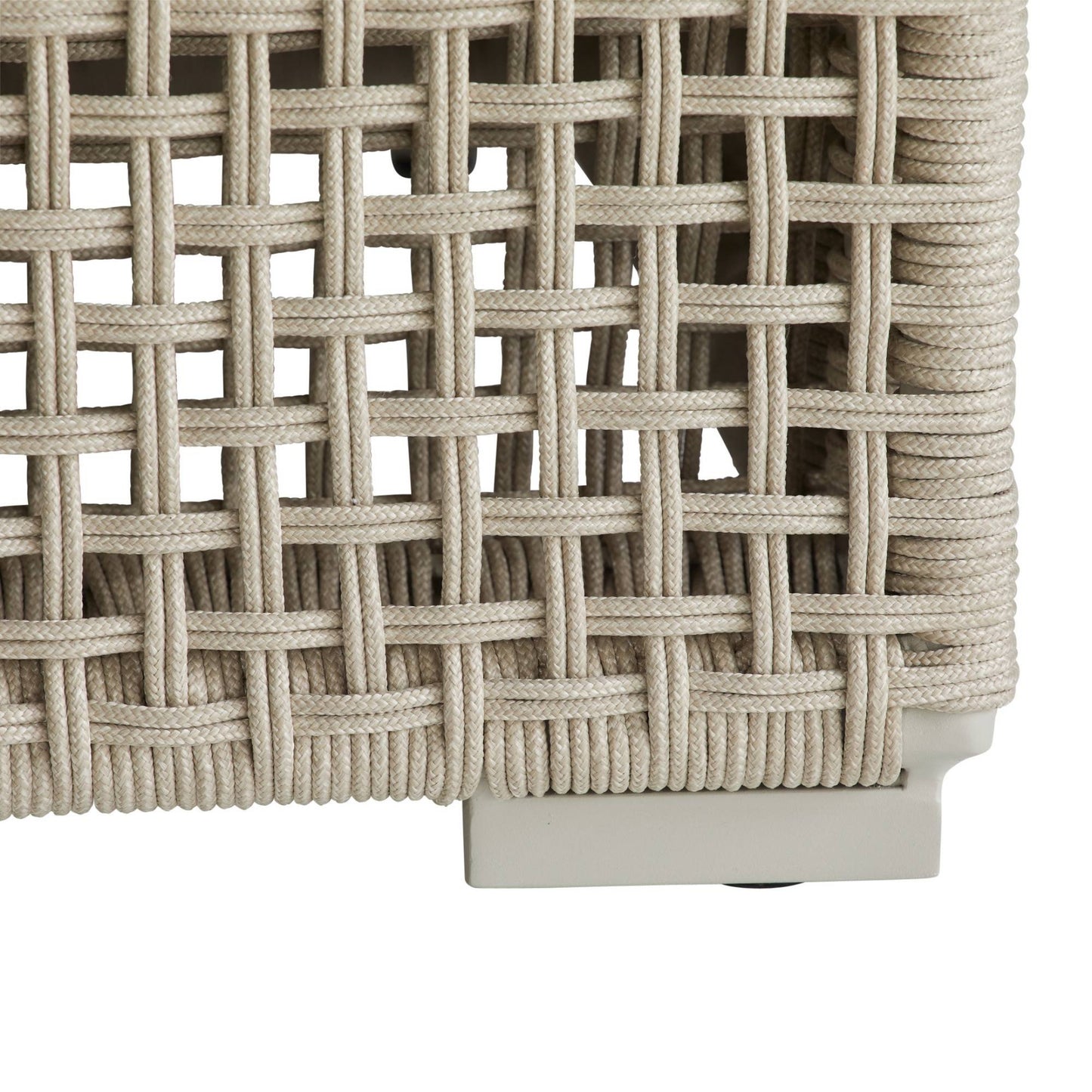 Woven chair with a neutral color on a white background