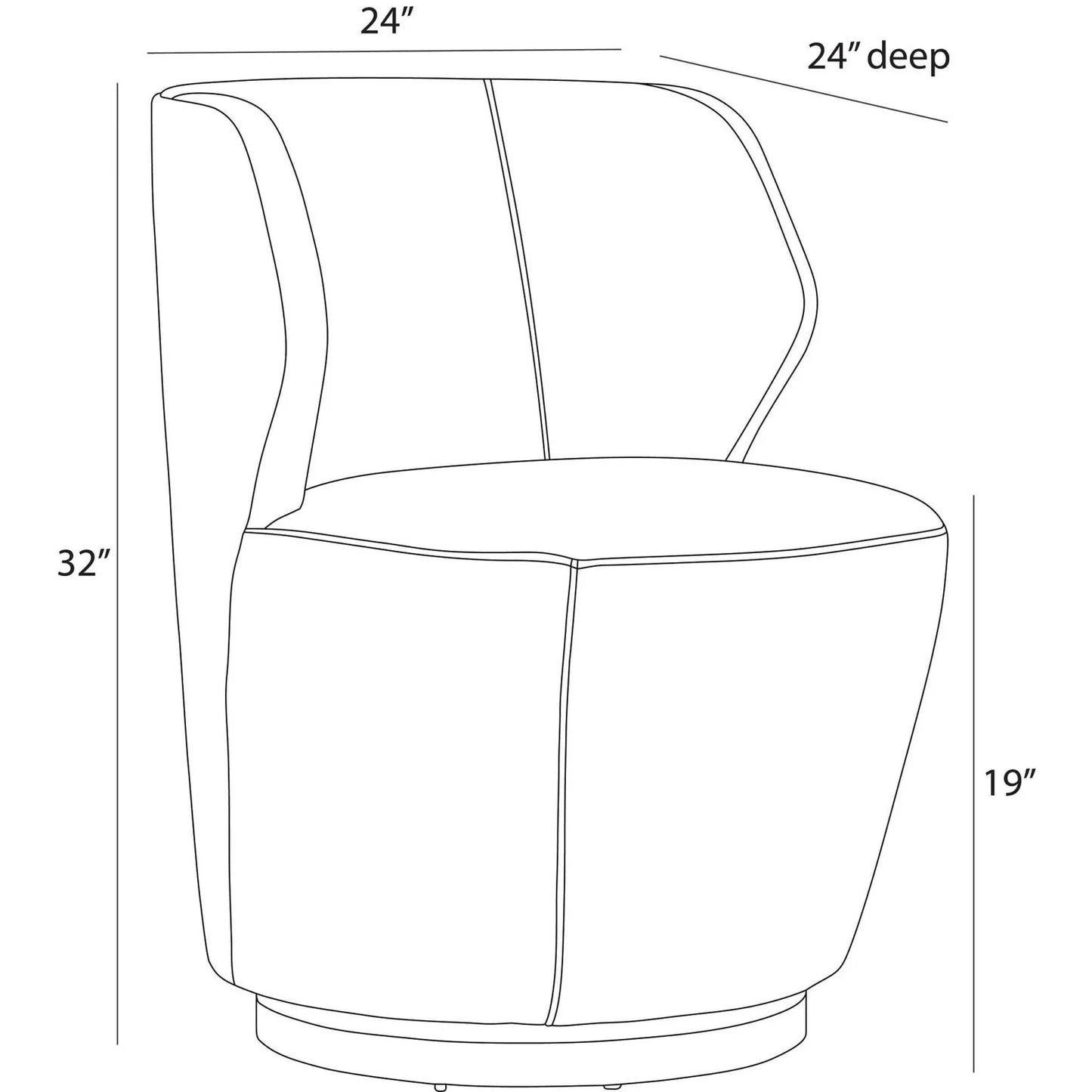 Line drawing of a chair with dimensions labeled
