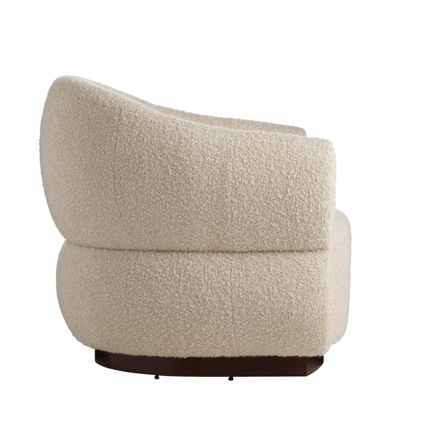 Beige boucle swivel chair on a white background