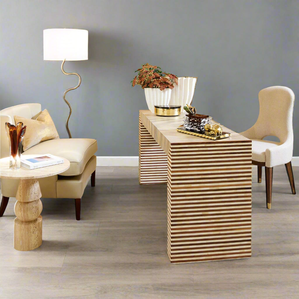 global views cargo table travertine styled