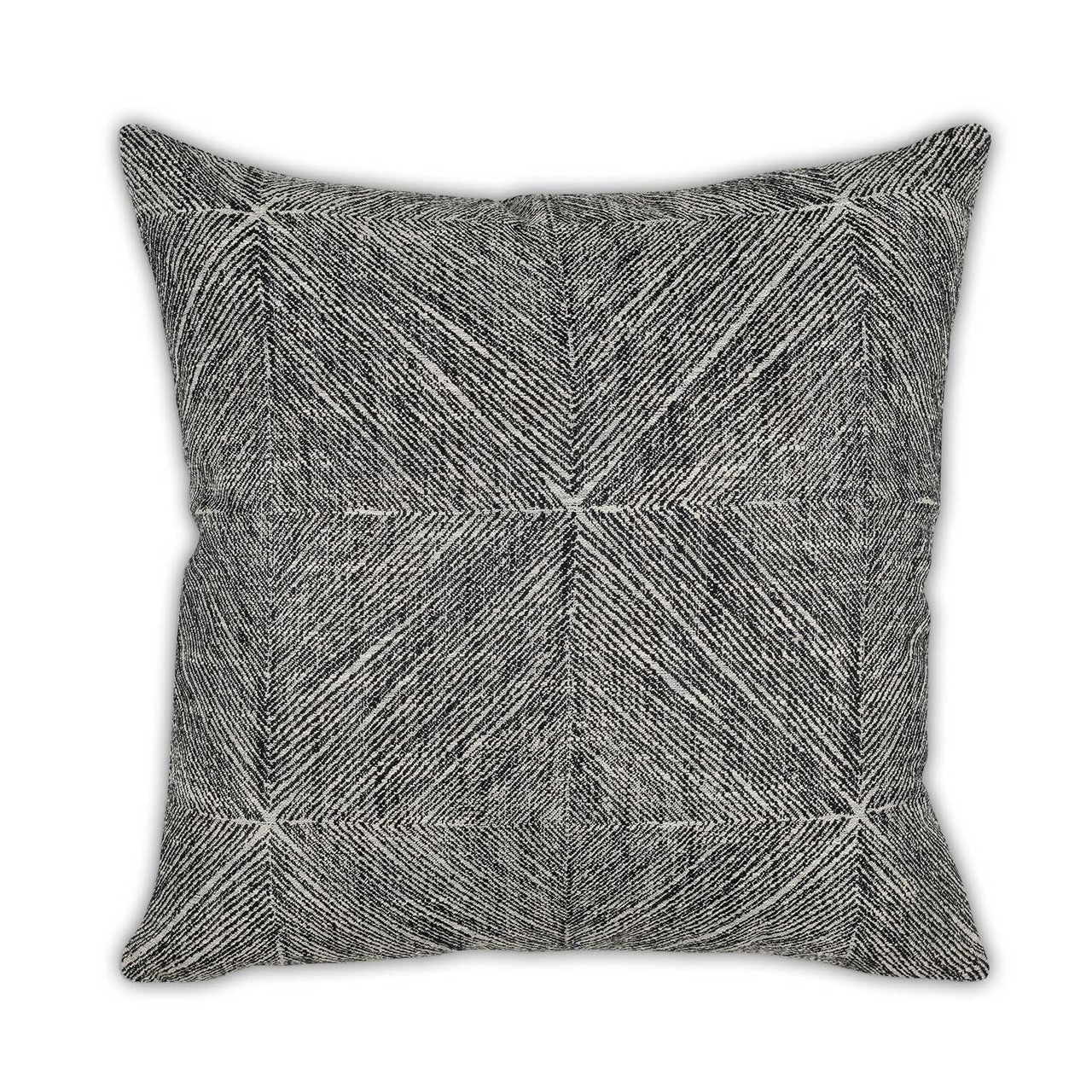 Gray geometric patterned pillow on a white background
