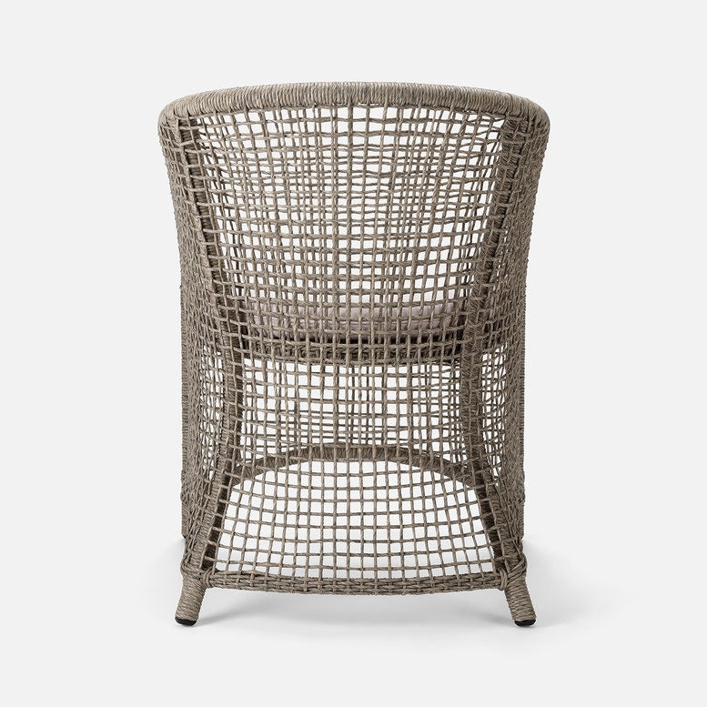 Woven chair with a natural gray finish on a white background
