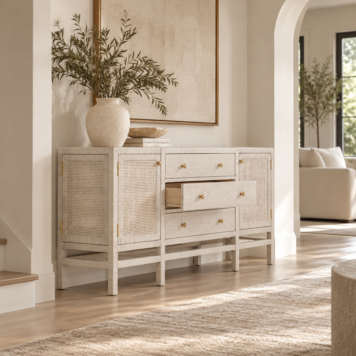 Isla Deep Drawer Buffet White Peeled Rattan