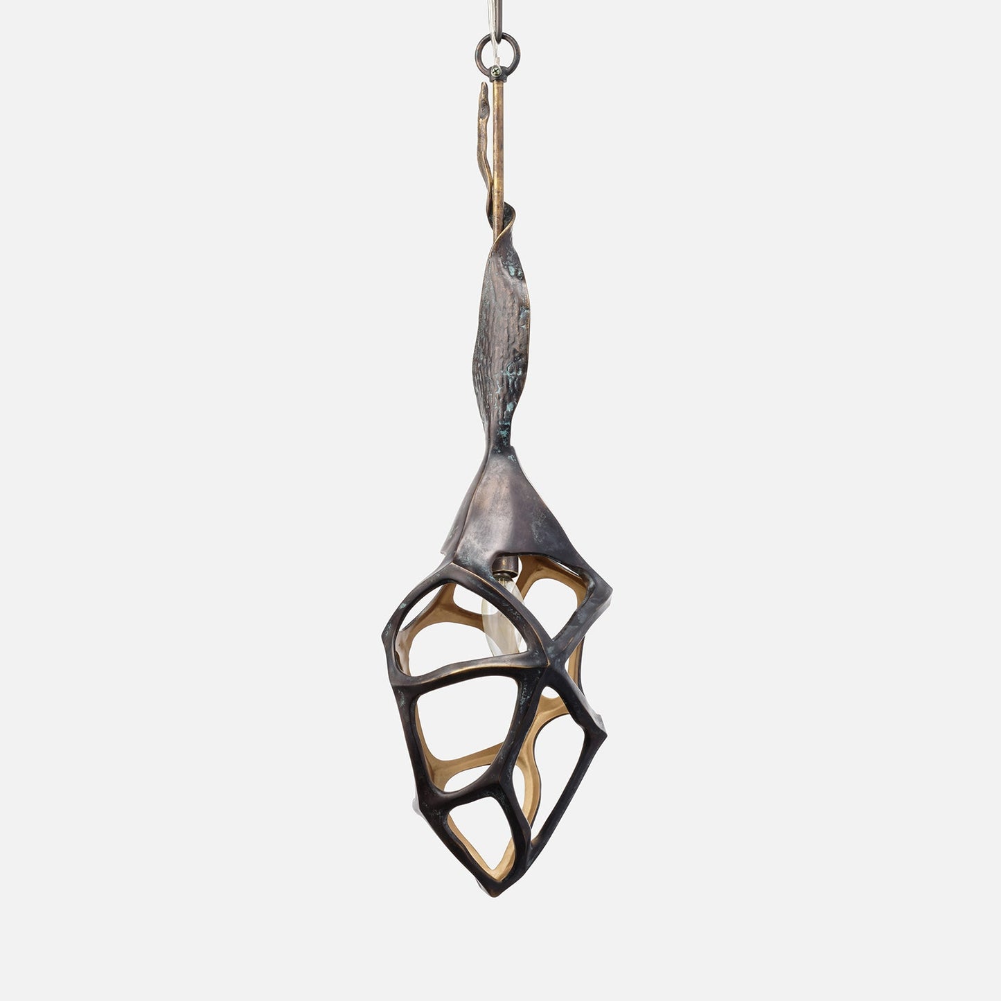 Modern pendant light with a unique design on a white background