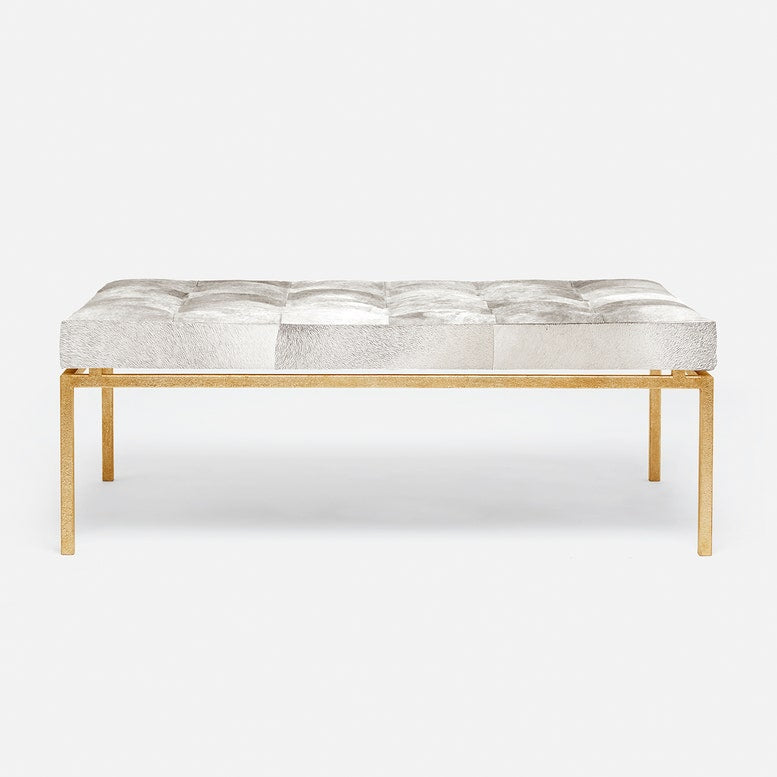 made goods benjamin ottoman grey hair on hide with gold base front