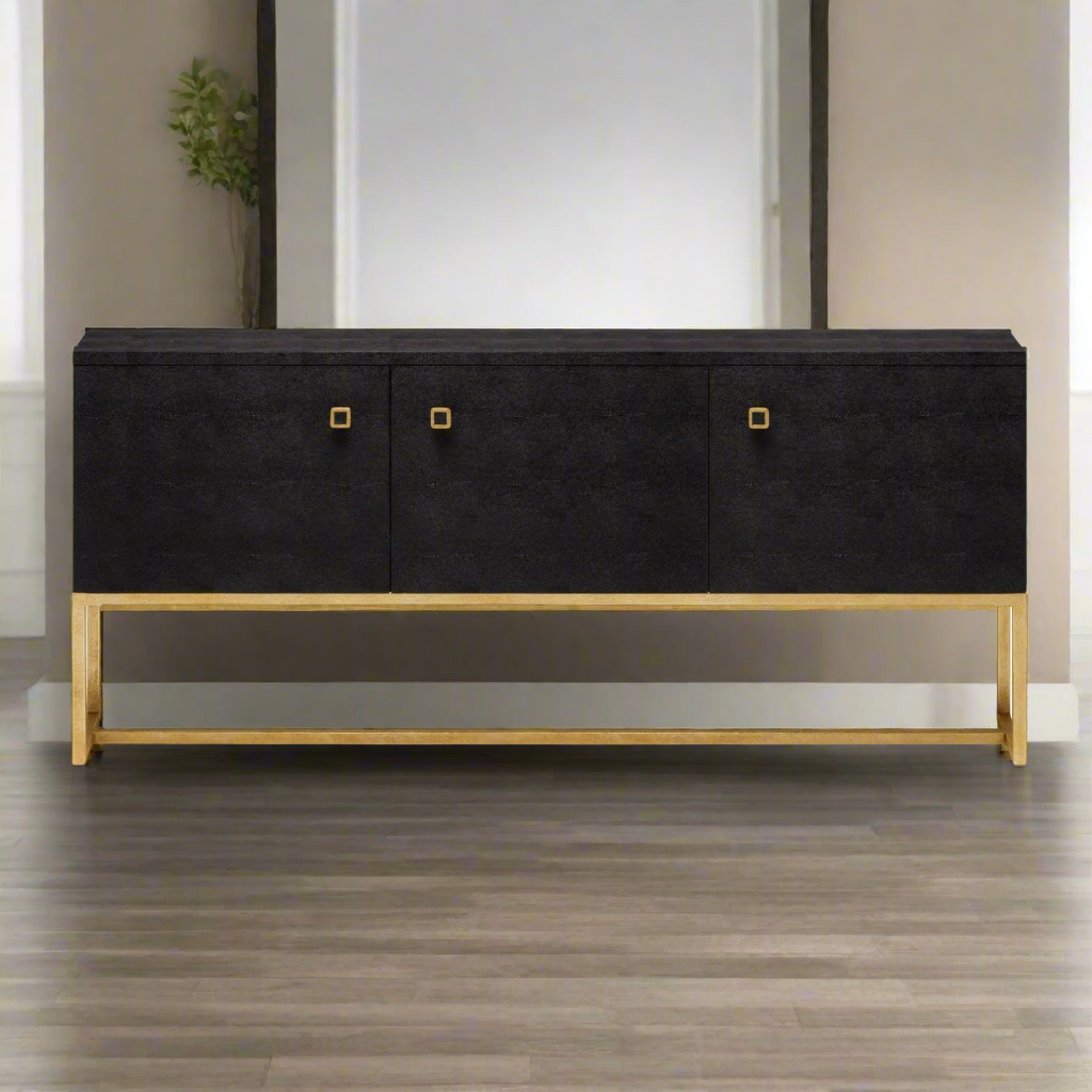 Dallon Buffet Black Faux Shagreen and Gold Steel - multiple options