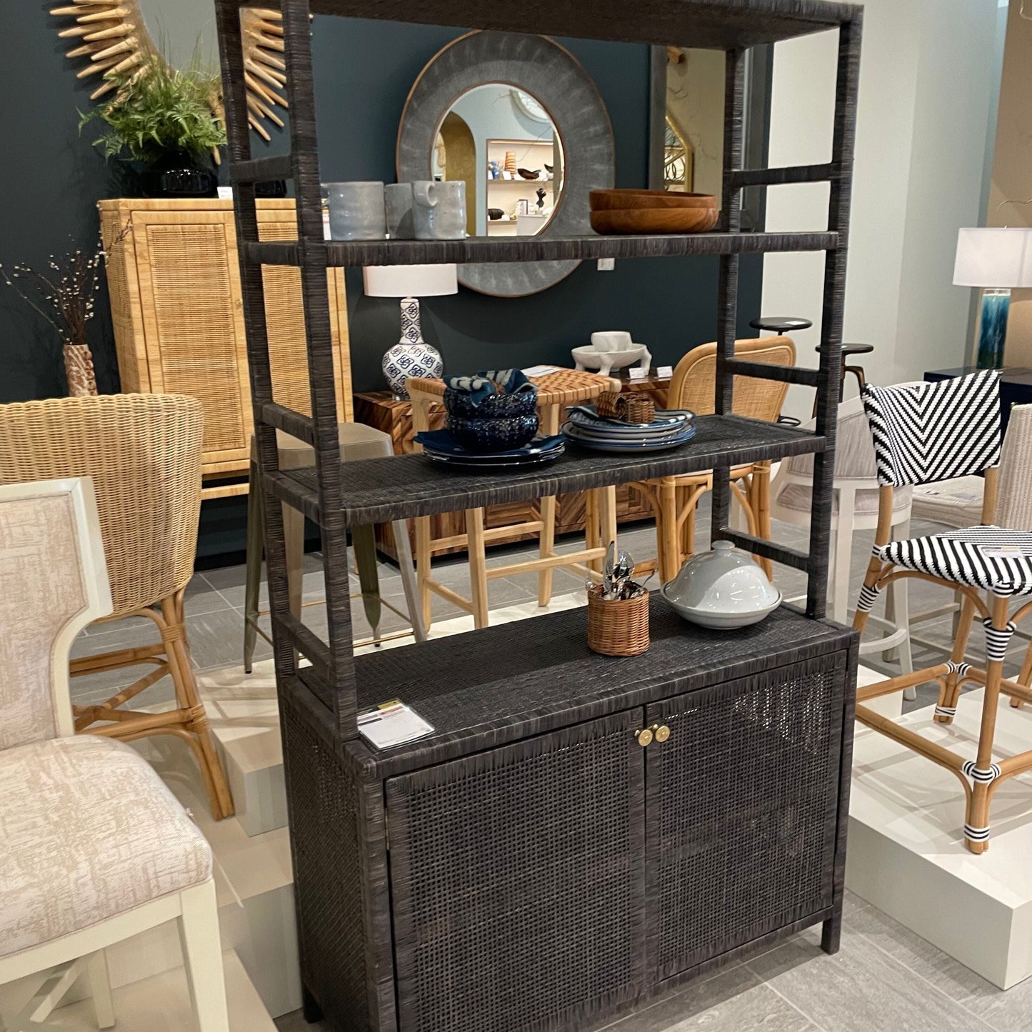 Made Goods Isla Bookcase with Hutch Smoke Peeled Rattan Market photo