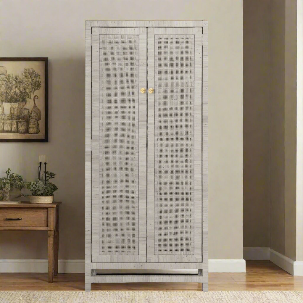 Isla Cabinet French Gray Peeled Rattan