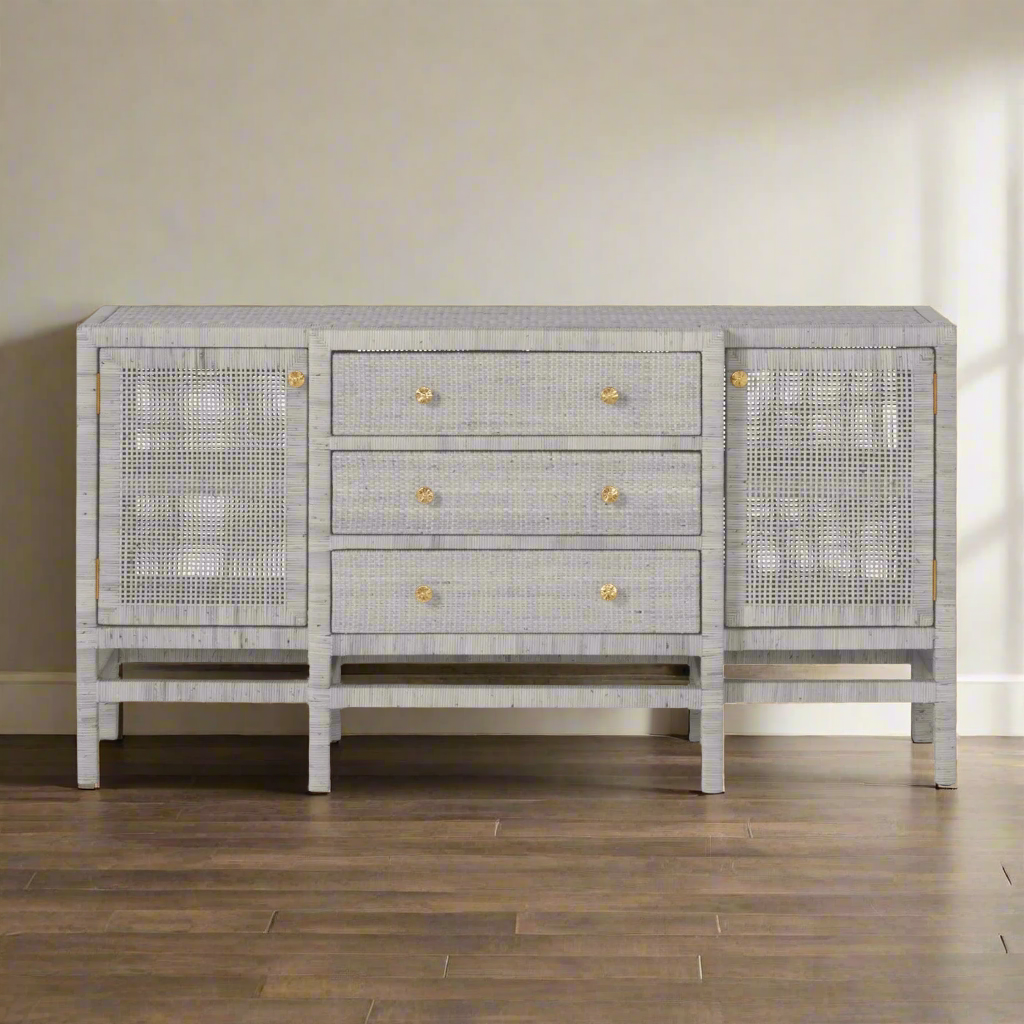 Isla Deep Drawer Buffet French Gray Peeled Rattan
