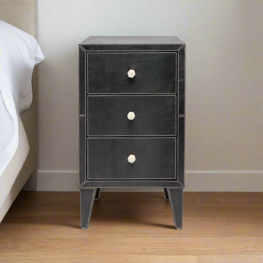 York Single Nightstand Black Leather