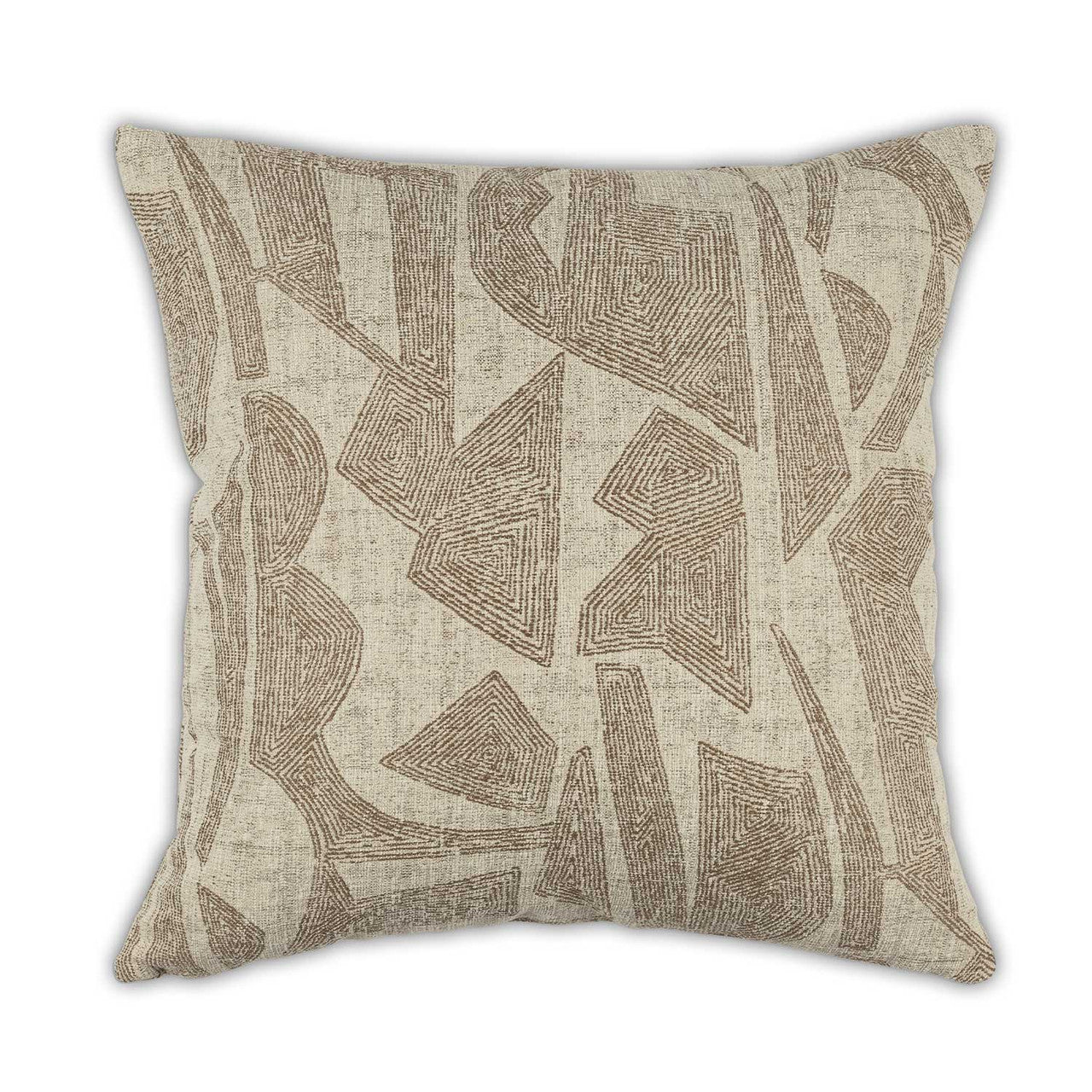 Decorative pillow with geometric pattern on a beige background