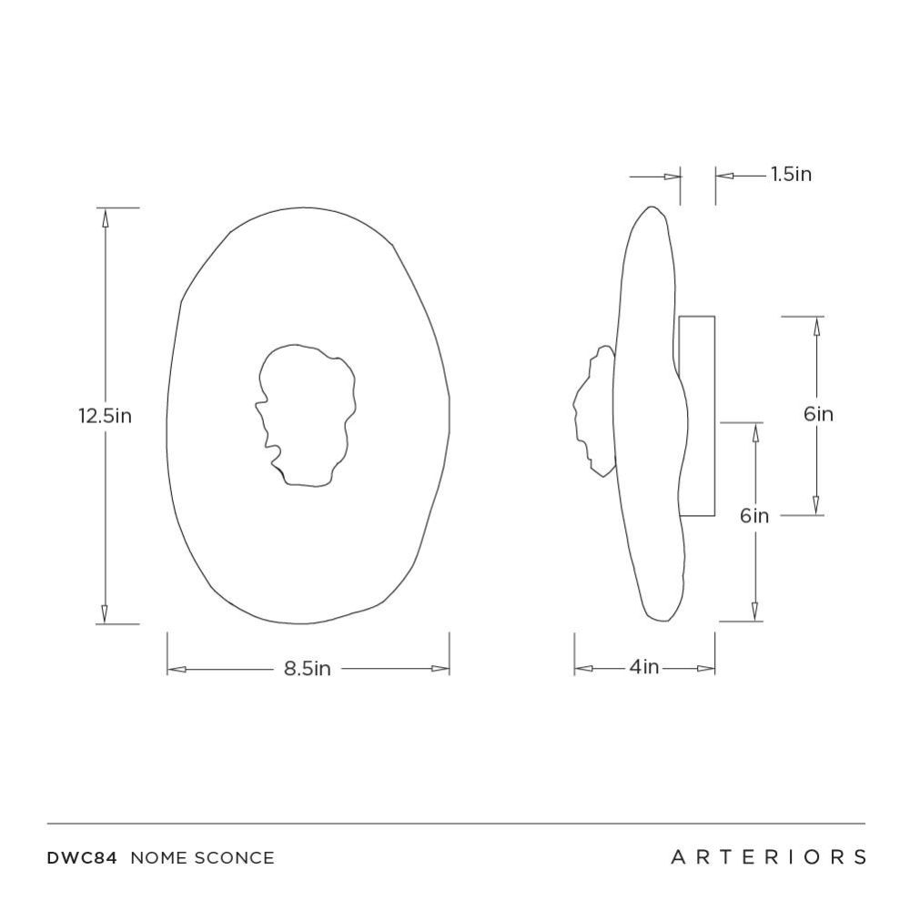 Technical drawing of a sconce with dimensions labeled