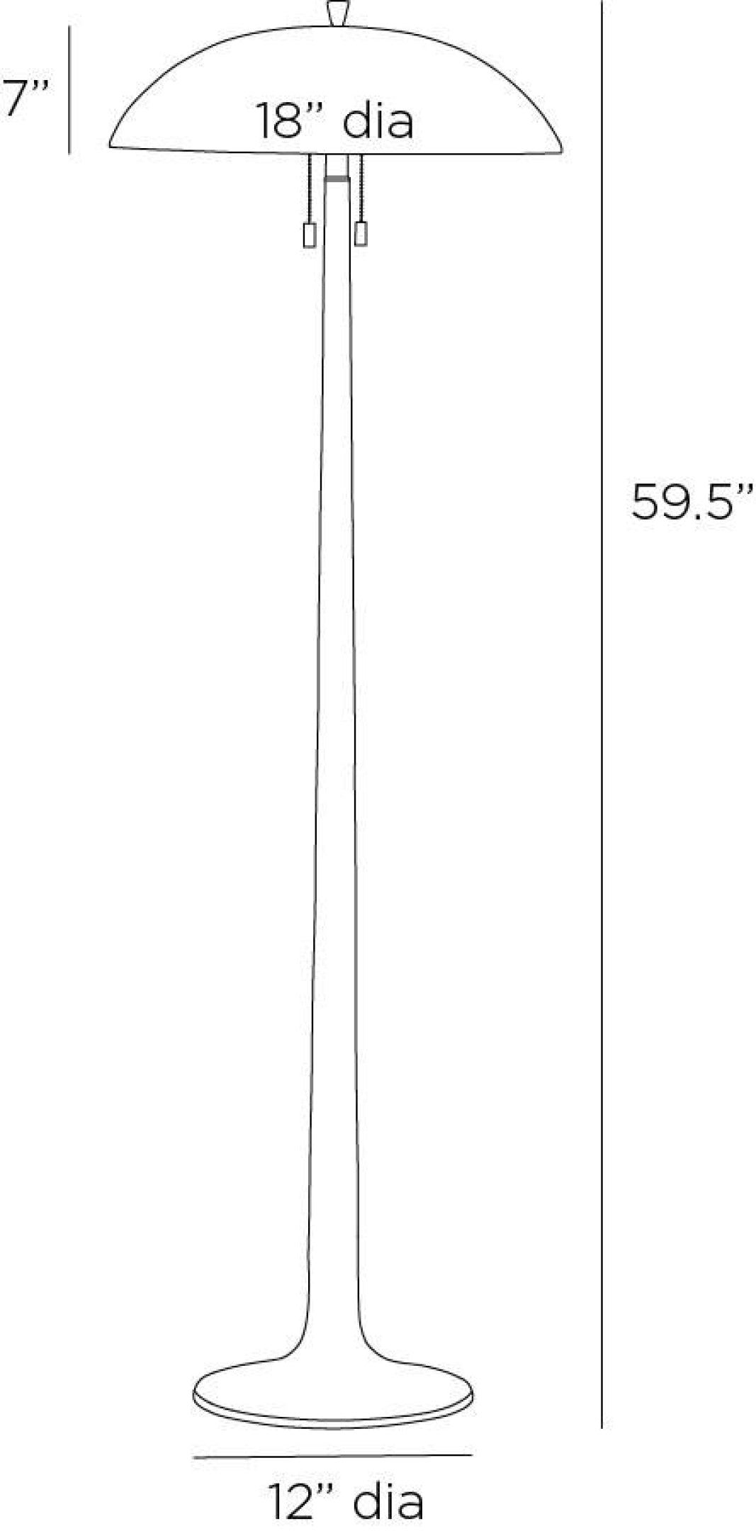 Line drawing of a floor lamp with dimensions labeled