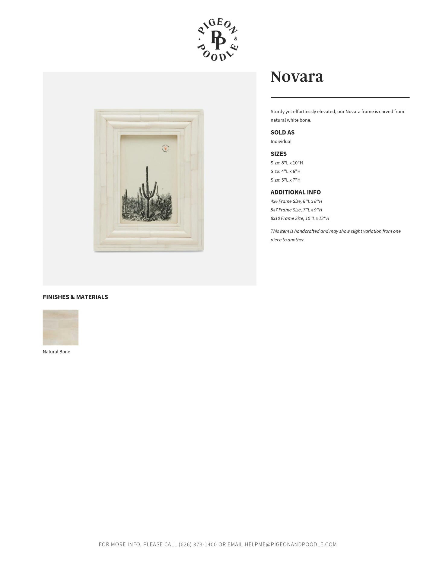 pigeon and poodle novara frame tearsheet