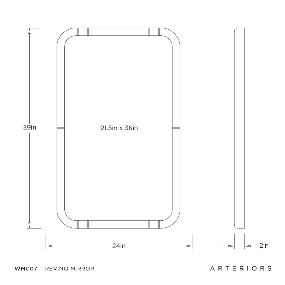 Dimensions of a mirror labeled 'Trevino Mirror' with brand 'Arteriors' on a white background.
