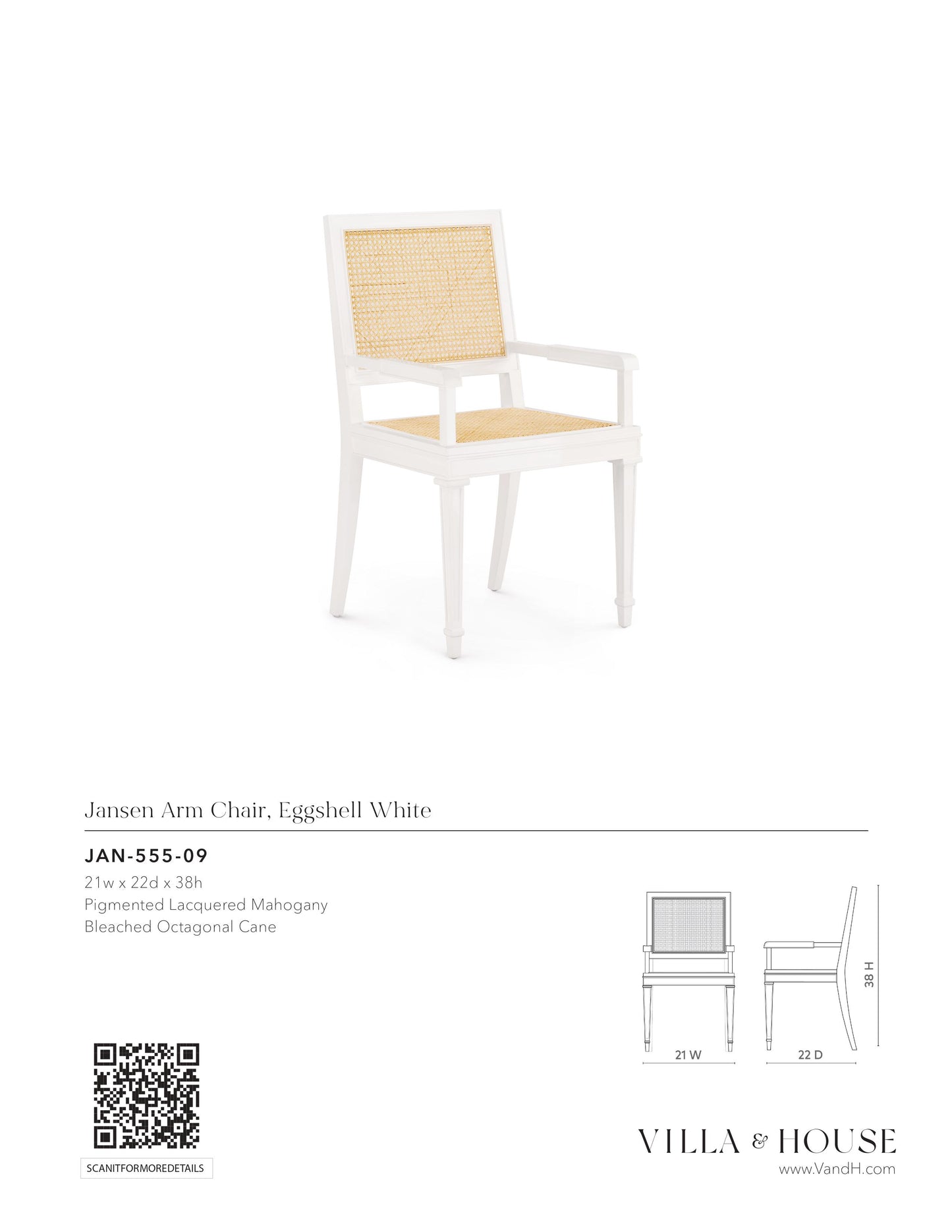 villa and house jansen arm chair white tearsheet