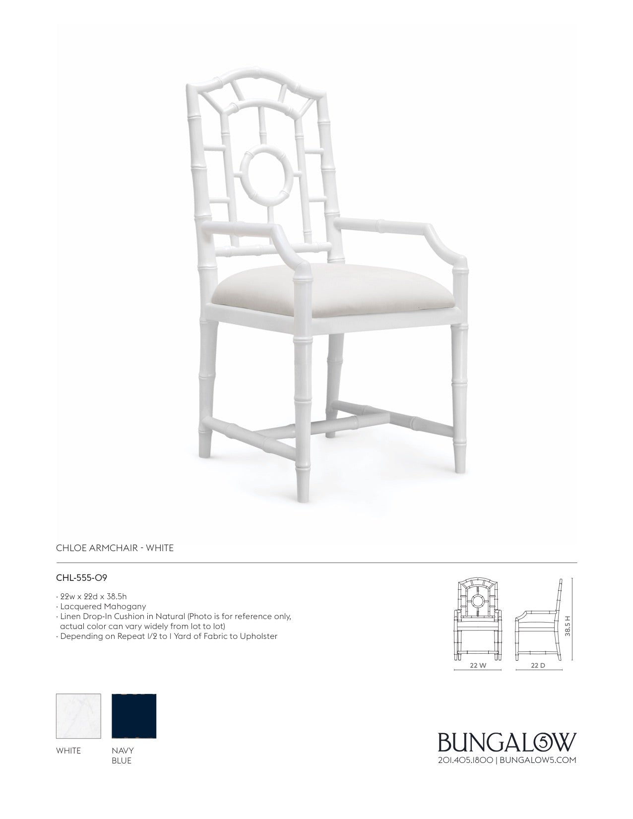 Bungalow 5 Chloe Armchair White Tearsheet
