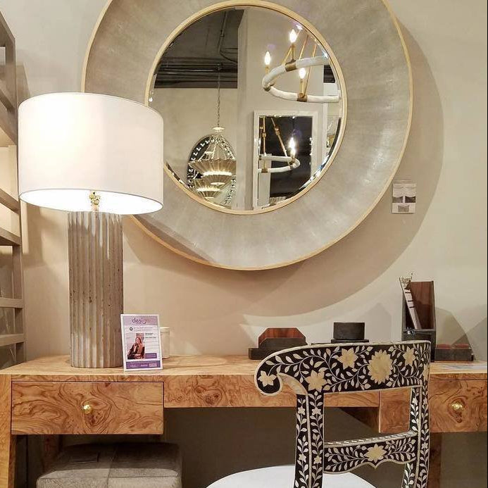 made goods armond round mirror sand shagreen sycamore veneer wood