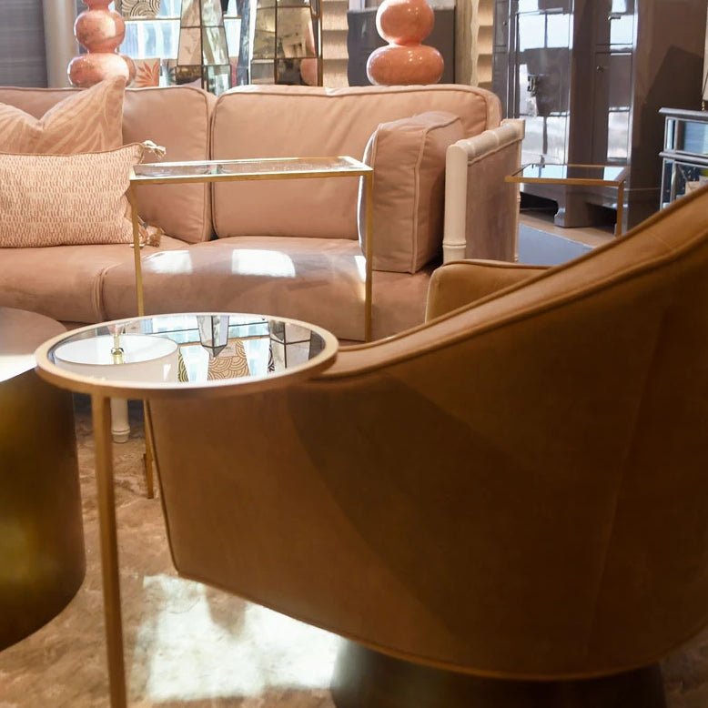 worlds away Monaco side table round gold mirror