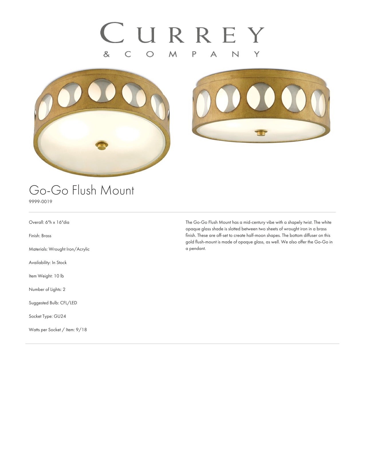 Currey & Company Go-Go Flush Mount Tearsheet