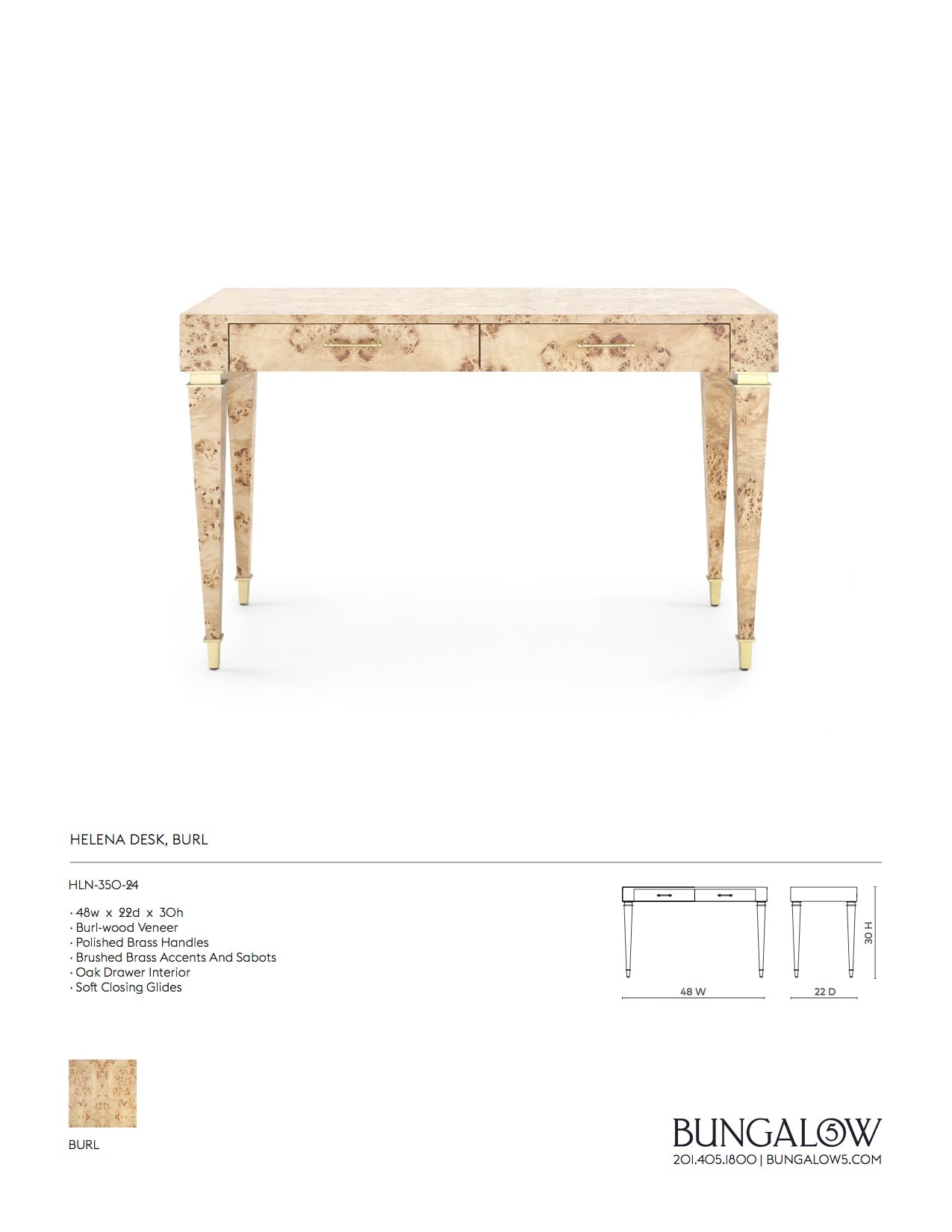 Bungalow 5 Helena Desk Burl Tearsheet