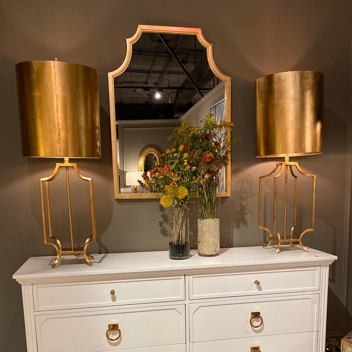 WORLDS AWAY LENWOOD MIRROR BRASS GOLD SHOWROOM