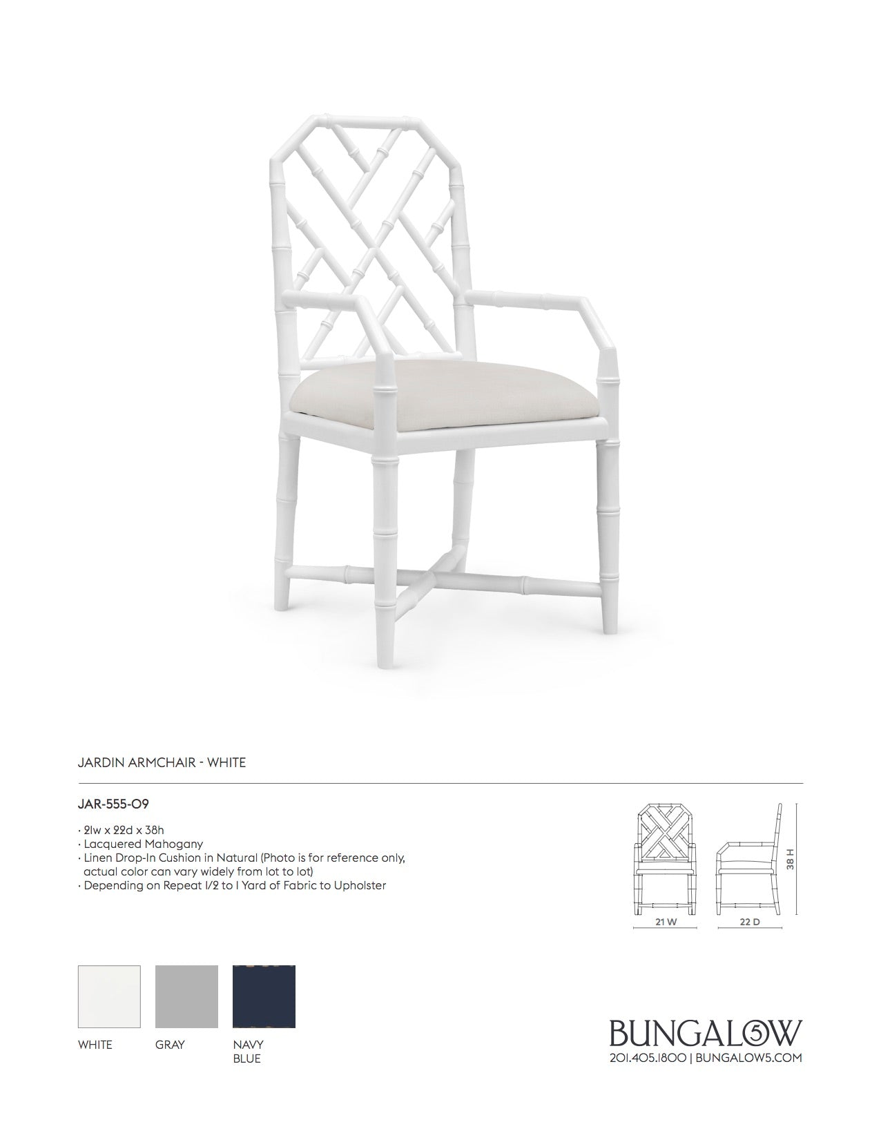Bungalow 5 Jardin Armchair White Tearsheet