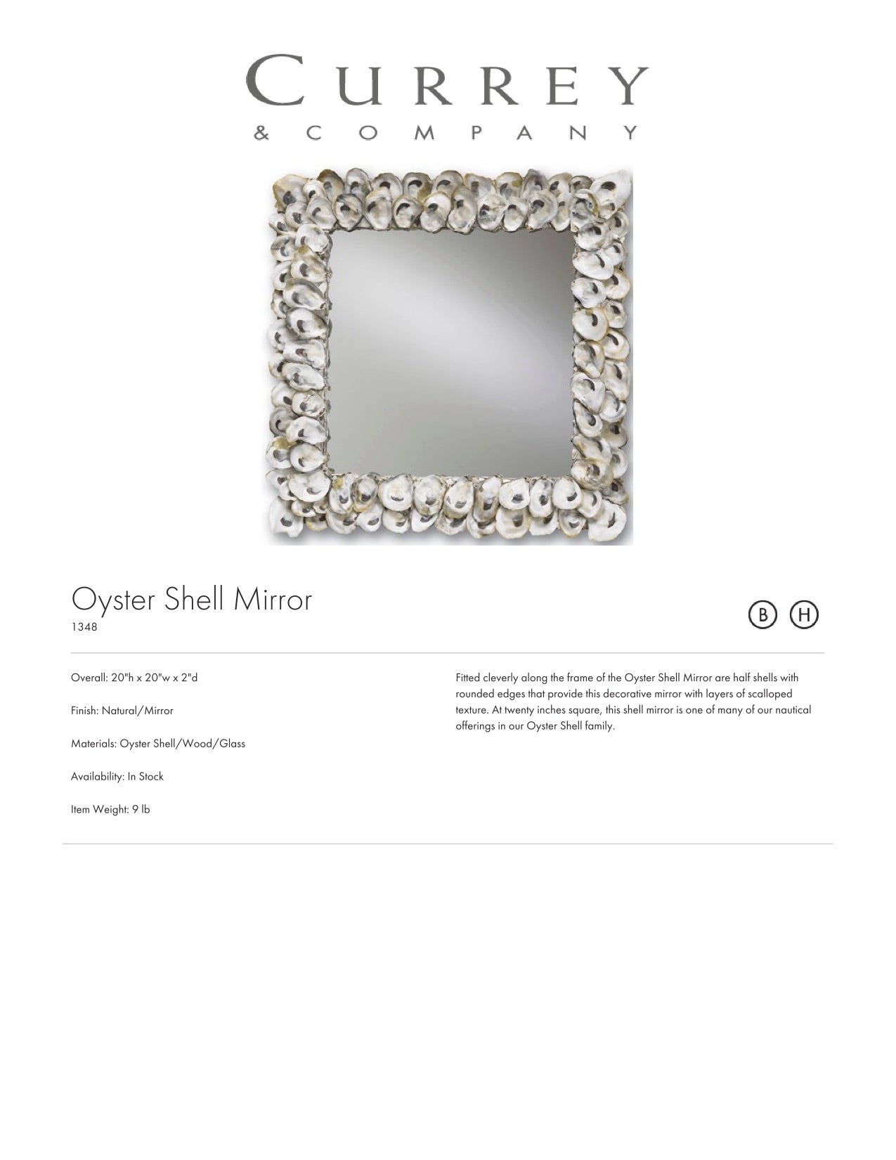 Currey & Company Oyster Shell Mirror Tearsheet
