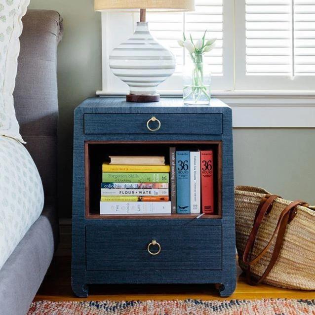 bungalow 5 ming 2 drawer side table navy blue lifestyle